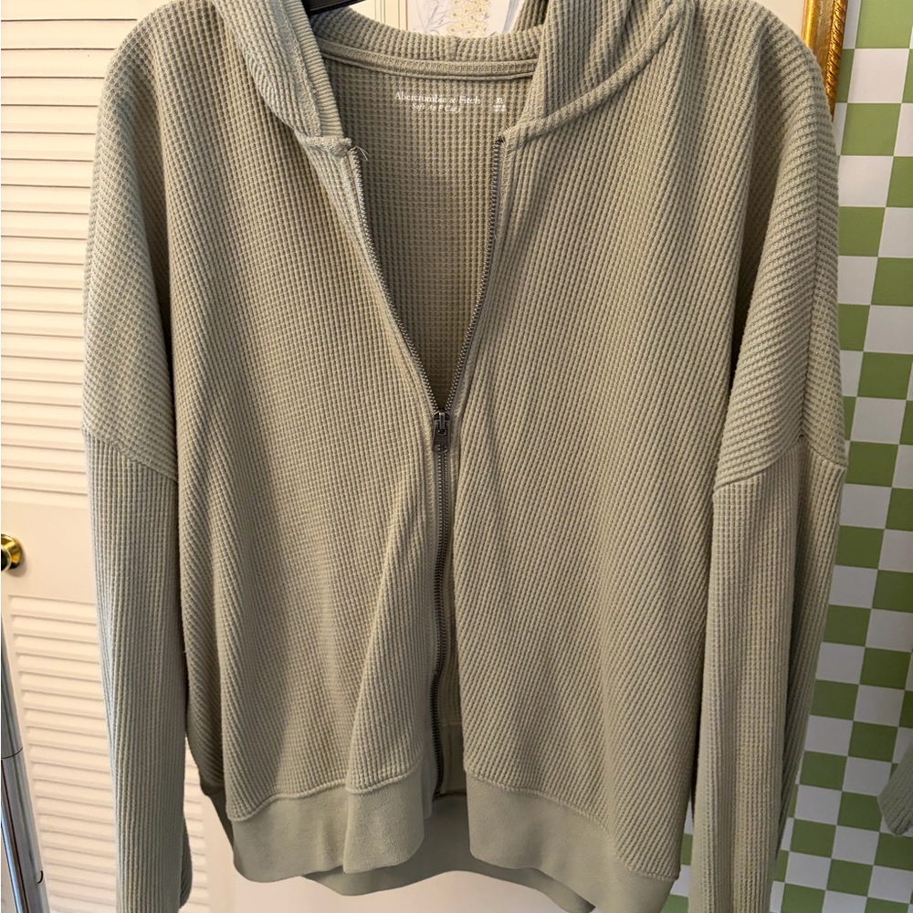 Abercrombie & Fitch Olive Green Waffle Zip-Up
